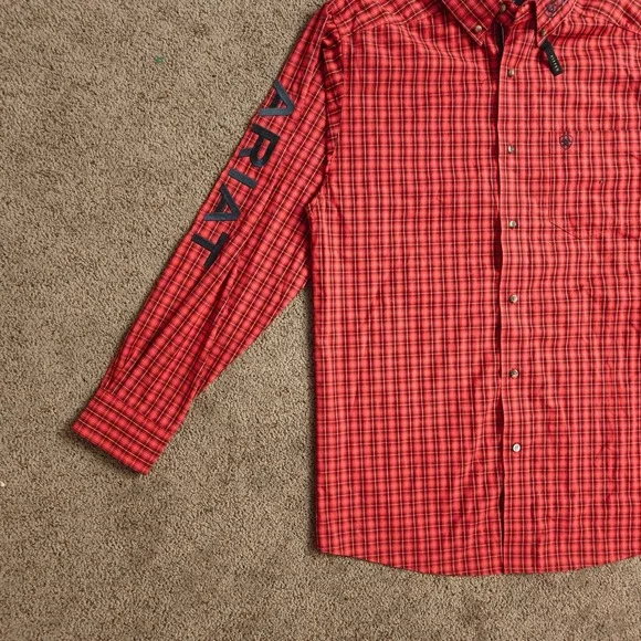 NWOT Ariat Pro Series Mens Red Plaid Long Sleeve Button Up Shirt Fitted Size L - Picture 13 of 16